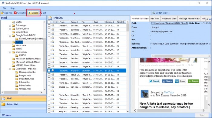 click on the Export 