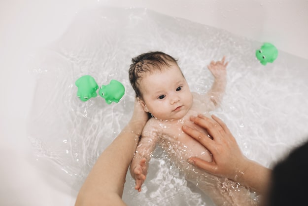 Bathing a baby